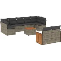 vidaXL Ensemble de salon de jardin 10 pièces avec coussins Gris Poly Rattan