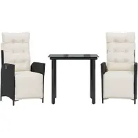 vidaXL Ensemble de jardin 3 pièces avec coussins Noir Poly Rattan
