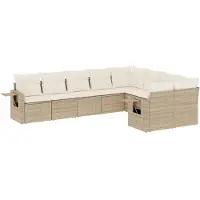 vidaXL Ensemble de salon de jardin 9 pièces avec coussins beige Poly rotin