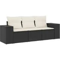 vidaXL Ensemble de salon de jardin 3 pièces avec coussins noir poly rotin
