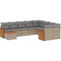 vidaXL Ensemble de salon de jardin 10 pièces avec coussins Beige Poly Rattan