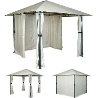 Mendler Pergola MCW-J63, pavillon de jardin avec auvent et paroi latérale, 3 x 3 m ~ beige crème
