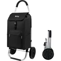 Brixy Chariot de courses - Pliable - Avec roues - Sac de courses amovible - Chariot de courses - Noir