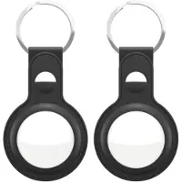 KEYBUDZ Leather Keyring for AirTag 2-pack (Color: Black)