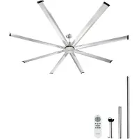 Vevor Ventilateur de Plafond sans Lumière 243 cm Télécommande 6 Vitesses 8 Pales Aluminium