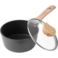 Vevor Marmite antiadhésive Casserole à manche 1,42 L avec couvercle en verre trempé, Marmite à soupe Marmite à légumes avec poignée amovible, Pot à lait en alliage d'aluminium Marmite à légumes, Noir