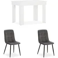 Homestyle4u Table 90x60 cm en Bois Blanc Group Salle à Manger 2 Chaises Velours Gris Table à Manger