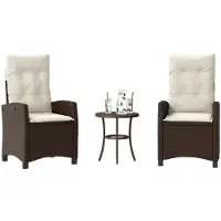 vidaXL Ensemble Bistro 3 pièces avec coussins Marron Poly Rattan