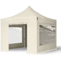 TOOLPORT 3x3 m Tonnelle pliante Alu, PES 800, côtés panoramiques, crème