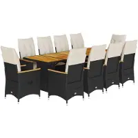 vidaXL Ensemble de jardin bistrot 11 pièces avec coussins noir poly rotin