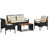 vidaXL Ensemble de salon de jardin 4 pièces avec coussins noir poly rotin