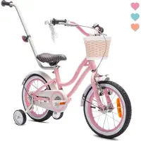 Sun baby Bicyclette pour fille 14 pouces 3-5 ans vélo avec roues d'entrainement poussoir cloche panier Heart Bike rose poudré