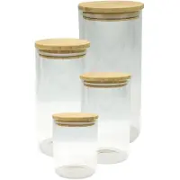 Fackelmann Set de 4 boîtes de conservation en verre avec couvercle en Bambou Nature