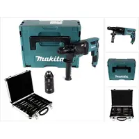 Makita HR 2631 FTJ Marteau combiné 800 W avec mandrin SDS Plus et mandrin à serrage rapide en Makpac + kit de burins et forets Bosch 11 pces pour SDS-Plus en coffret aluminium