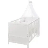 Roba Lit Bébé Évolutif Complet 70 X 140 Cm - Matelas Et Textiles Inclus - Hauteur Réglable - Bois Blanc