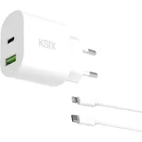 Ksix Chargeur Mural Usb-a Et Usb-c Pd 3.0 Qc 3.0 Gan 30w+ Avec Câble Usb-c Vers Lightning 1 M