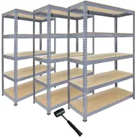 Monster Racking 3 x rayonnages gris à 5 niveaux pour garage et entrepôt 120x50x180cm