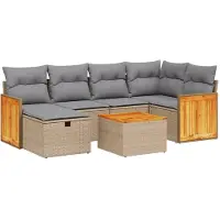 vidaXL Ensemble de salon de jardin 7 pièces avec coussins Beige Poly Rattan