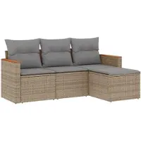vidaXL Ensemble de salon de jardin 4 pièces avec coussins Beige Poly Rattan