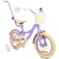 Sun baby Vélo de fille 14 pouces cloche roues supplémentaires barre de poussée Flower Bike lavande