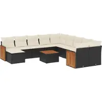 vidaXL Ensemble de 12 canapés de jardin avec coussins noir poly rotin