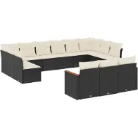 vidaXL Ensemble de 13 canapés de jardin avec coussins noir poly rotin
