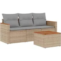 vidaXL Ensemble de salon de jardin 4 pièces avec coussins Beige Poly Rattan