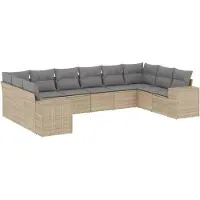 vidaXL Ensemble de salon de jardin 10 pièces avec coussins Beige Poly Rattan