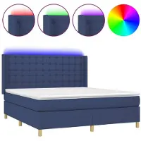 vidaXL Lit Boxspring avec matelas & LED Bleu 180x200 cm Tissu