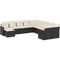 vidaXL Ensemble de salon de jardin 11 pièces avec coussins noir poly rotin