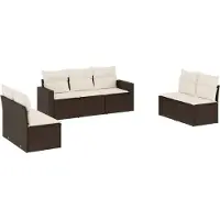 vidaXL Ensemble de salon de jardin 7 pièces avec coussins Marron Poly rotin