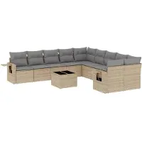 vidaXL Ensemble de salon de jardin 11 pièces avec coussins Beige Poly Rattan
