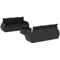 vidaXL Ensemble de salon de jardin 7 pièces avec coussins noir poly rotin