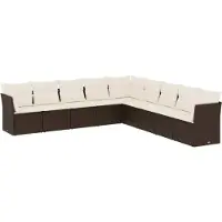 vidaXL Ensemble de salon de jardin 9 pièces avec coussins Marron Poly Rattan