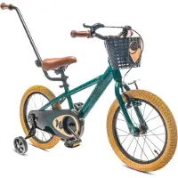Sun baby Vélo enfant pour garçon 16 pouces roues d'entraînement panier cloche Verdant Rowan vert
