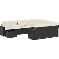 vidaXL Ensemble de salon de jardin 11 pièces avec coussins noir poly rotin