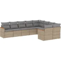 vidaXL Ensemble de salon de jardin 9 pièces avec coussins beige Poly rotin