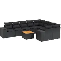 vidaXL Ensemble de 10 canapés de jardin avec coussins noir poly rotin