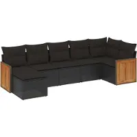 vidaXL Ensemble de salon de jardin 7 pièces avec coussins noir poly rotin