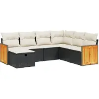 vidaXL Ensemble de salon de jardin 7 pièces avec coussins noir poly rotin