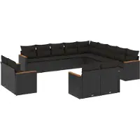 vidaXL Ensemble de 13 canapés de jardin avec coussins noir poly rotin