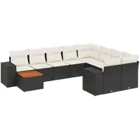 vidaXL Ensemble de 10 canapés de jardin avec coussins noir poly rotin