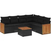 vidaXL Ensemble de salon de jardin 7 pièces avec coussins noir poly rotin