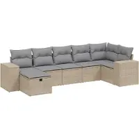 vidaXL Ensemble de salon de jardin 7 pièces avec coussins Beige Poly Rattan