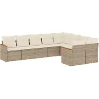 vidaXL Ensemble de salon de jardin 9 pièces avec coussins beige Poly rotin