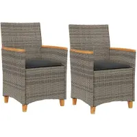 vidaXL Chaises de jardin avec coussins 2 pcs. Gris Poly Rotin Massif