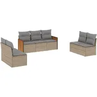 vidaXL Ensemble de salon de jardin 7 pièces avec coussins Beige Poly Rattan