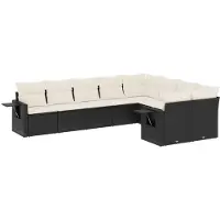 vidaXL Ensemble de salon de jardin 9 pièces avec coussins noir poly rotin