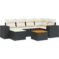 vidaXL Ensemble de salon de jardin 7 pièces avec coussins noir poly rotin