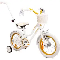 Sun baby Vélo de fille 14 pouces cloche roues supplémentaires barre de poussée Heart Bike blanc or